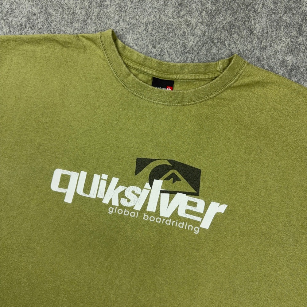 VTG Quiksilver Shirt Mens XL Green Global Boardriding Graphic Tee Surf Skate Y2K